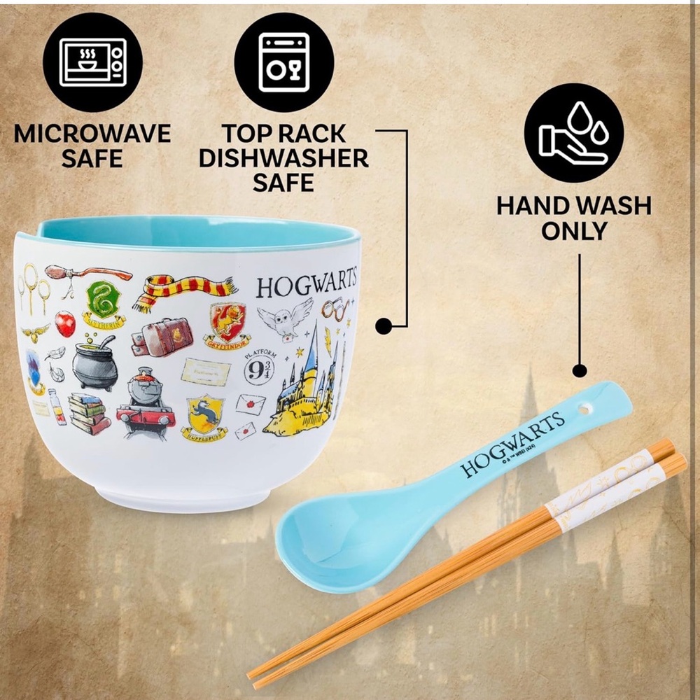 NWT Harry Potter 20oz Ramen Bowl, Spoon & Chopstick Set - Light Blue 🩵🪄 - Picture 3 of 9